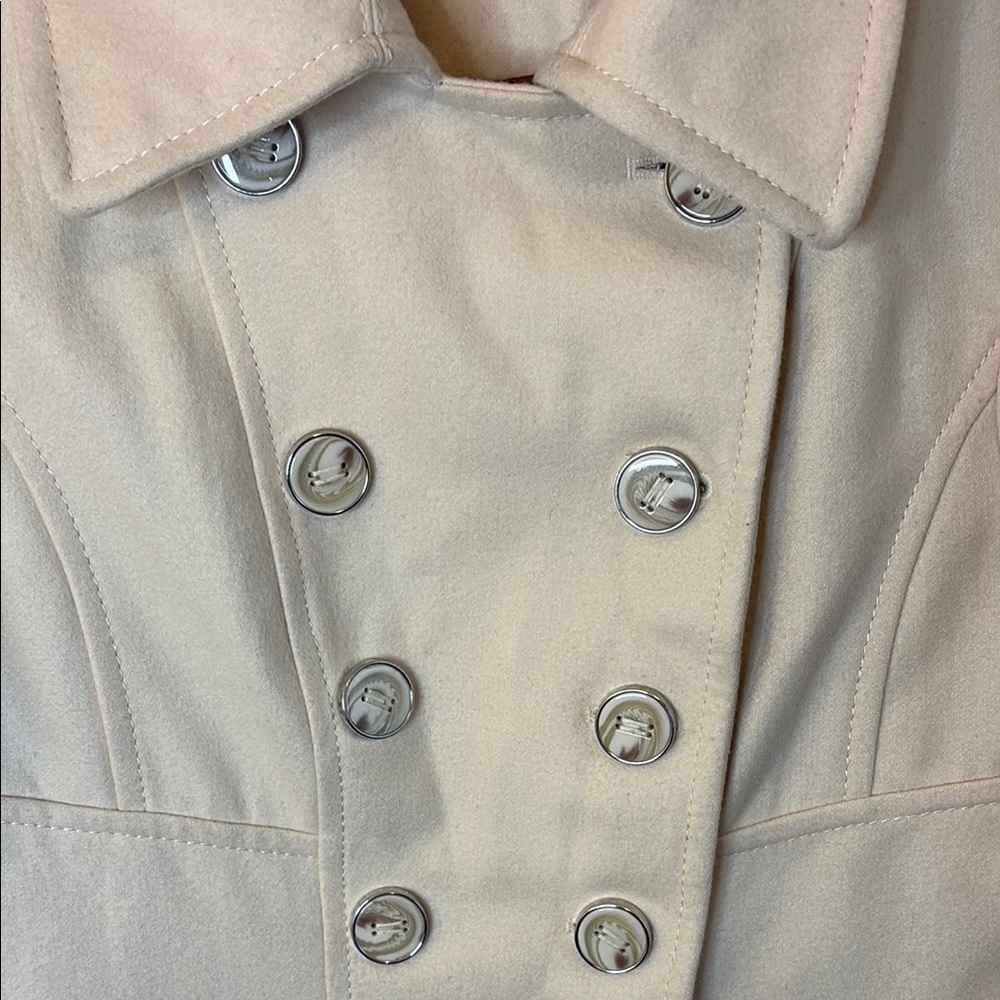 LAST CALL! Calvin Klein Cream Wool Peacoat with Tailored Silhouette - Picture 3 of 14